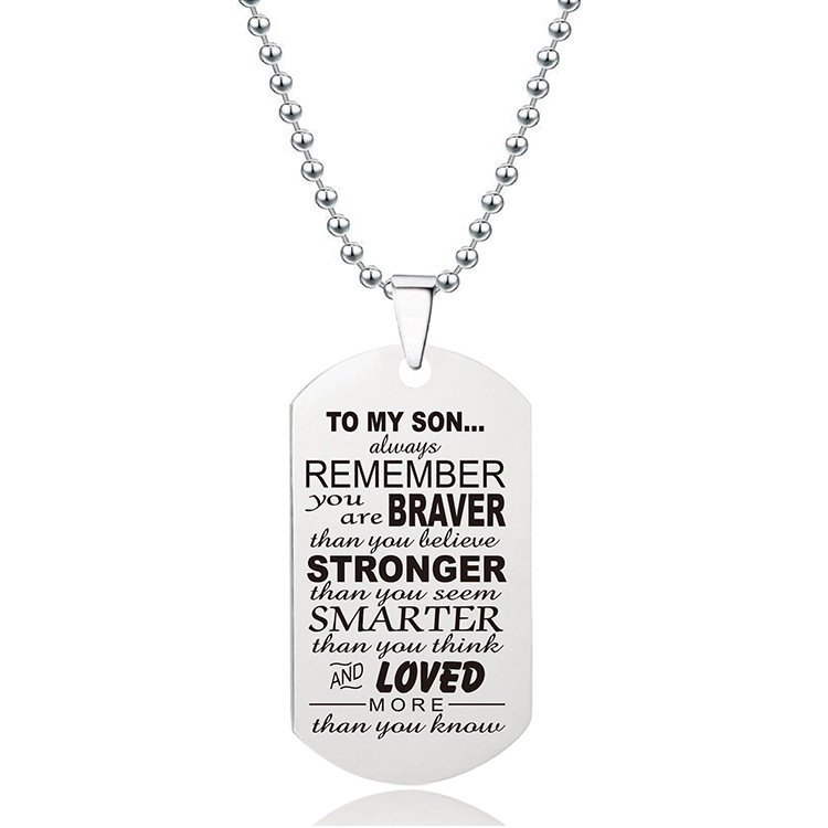 Necklace Europe and America Cross Border Stainless Steel Dog Tag Lettering Father Mother's Day Thanksgiving Christmas Gift Titanium Steel Necklace