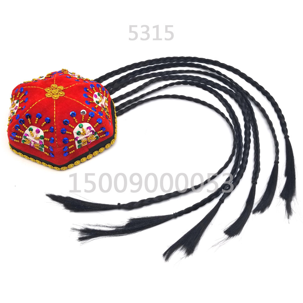 新疆舞演出帽 维吾尔族珠绣舞蹈花帽 可带辫子