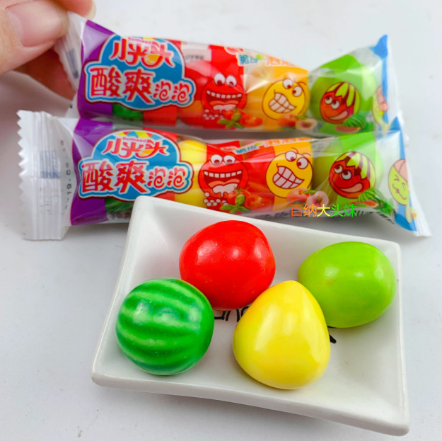小光头酸爽泡泡糖口香糖脆皮泡泡糖水果味泡泡糖零食1条18g内4粒