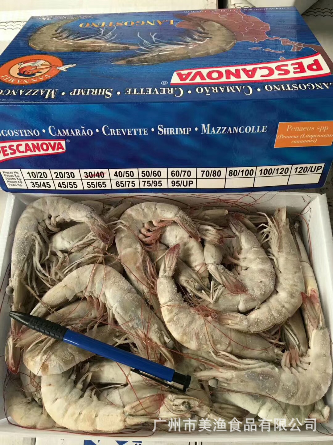 盐冻老船长 厄瓜多尔南美虾 白虾盒蓝盒壳薄肉厚30/40规格 2kg/盒