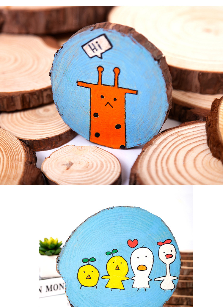 diy手绘圆木片年轮原木片装饰绘画杉木片幼儿园环创背景装饰材料