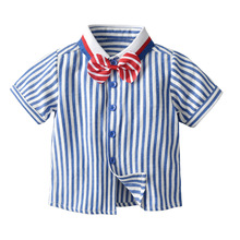 儿童衬衫  2020男童夏季条纹衬衣领结 中小童开衫一件发代