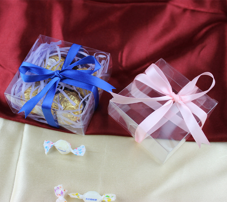 婚庆礼盒包装绑丝带糖果盒巧克力4颗装包装现货pvc礼品盒透明