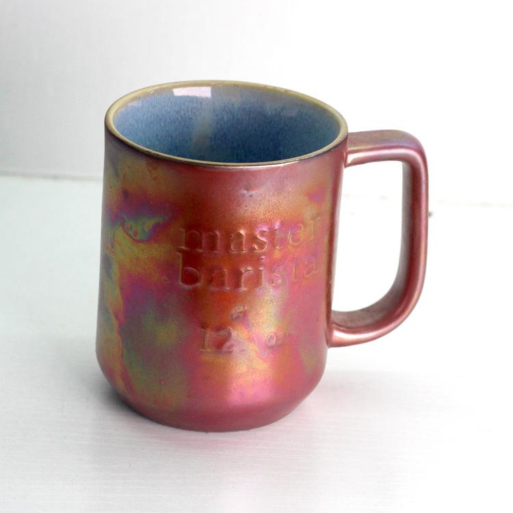 电镀彩极光釉炫彩水杯珍珠彩贝壳釉定制礼品牛奶杯咖啡杯早餐杯