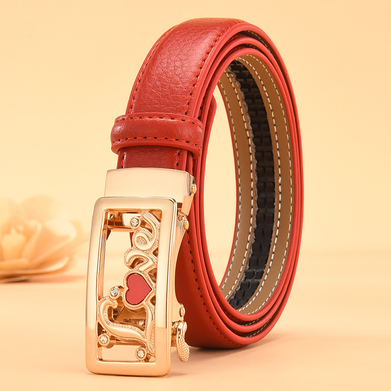 皮带女士自动扣红色真皮腰带韩版商务休闲青年牛皮潮裤带厂家直销