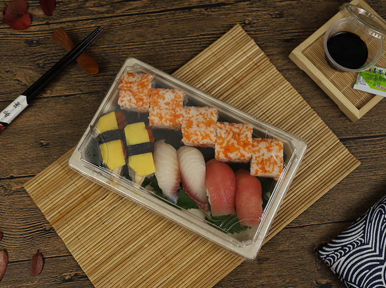 环保寿司盒纸浆饭盒一次性碗碟便当盒外卖日式定制 刺身甘蔗浆