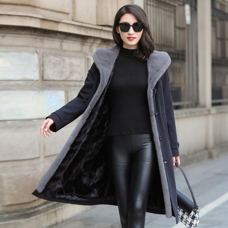 水貂毛内胆尼克服貂皮大衣皮草外套海宁中长款女装派克服2022新款