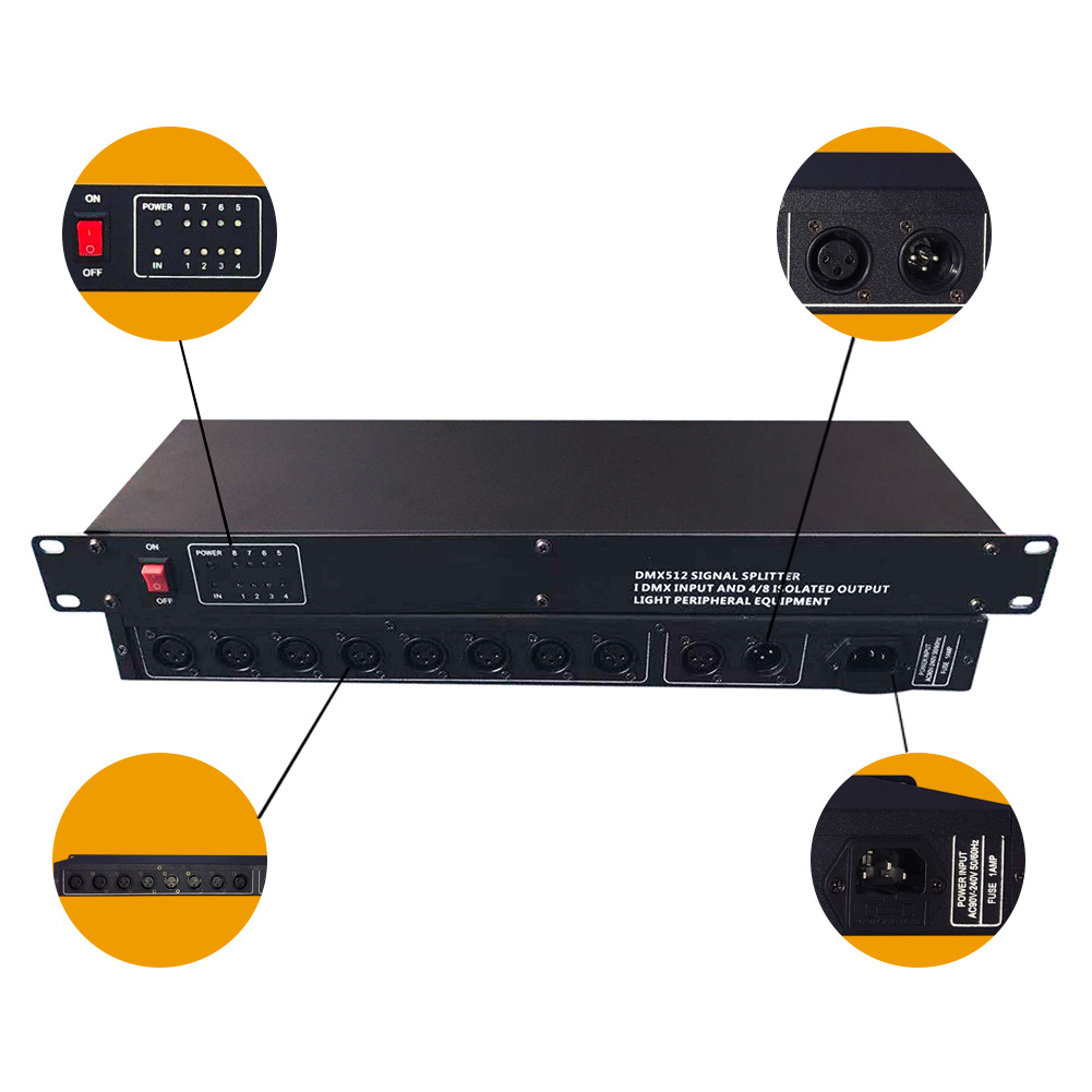 8路dmx512信号放大器舞台灯光信号分配器光电隔离摇头灯帕灯