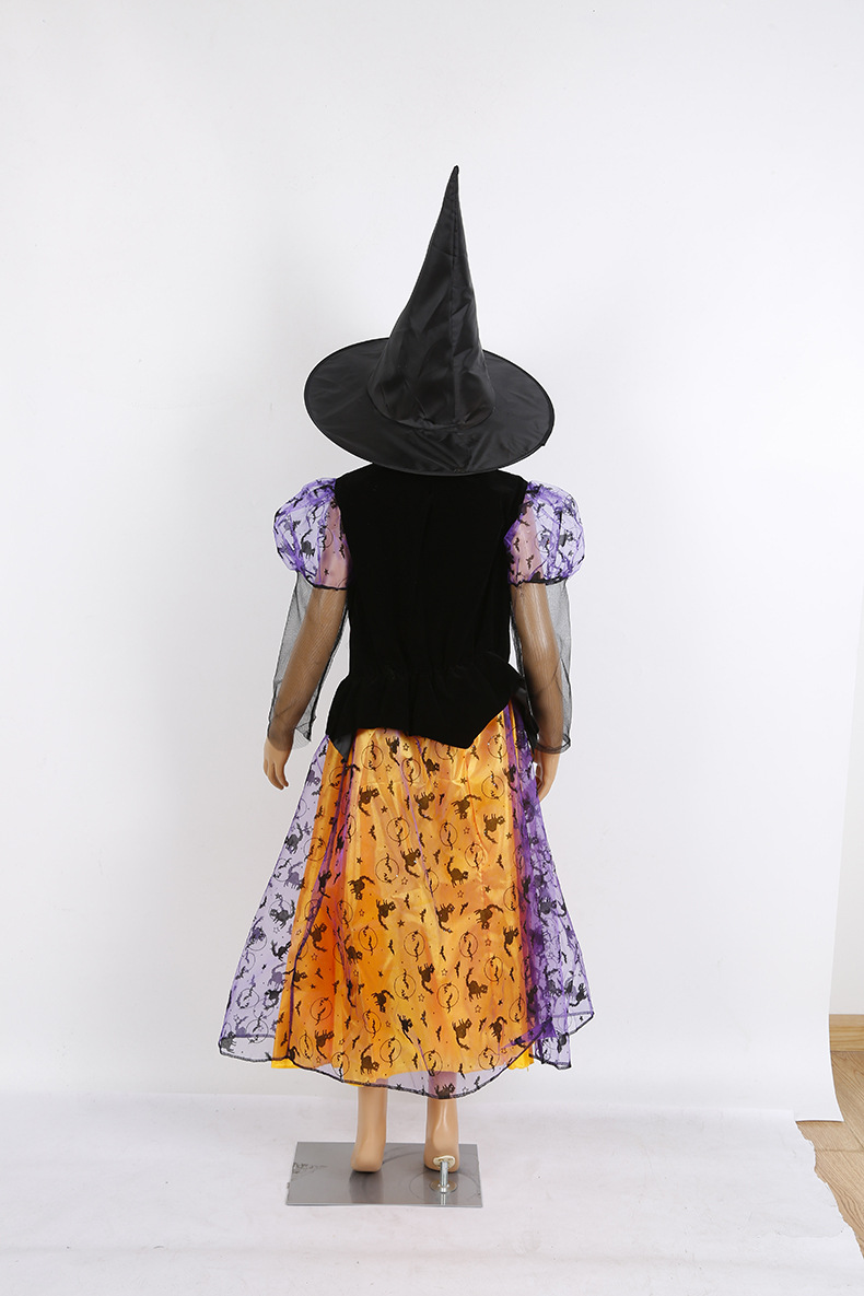 万圣节南瓜裙儿童舞台装 女童恶魔小女巫装扮表演服装一件代发