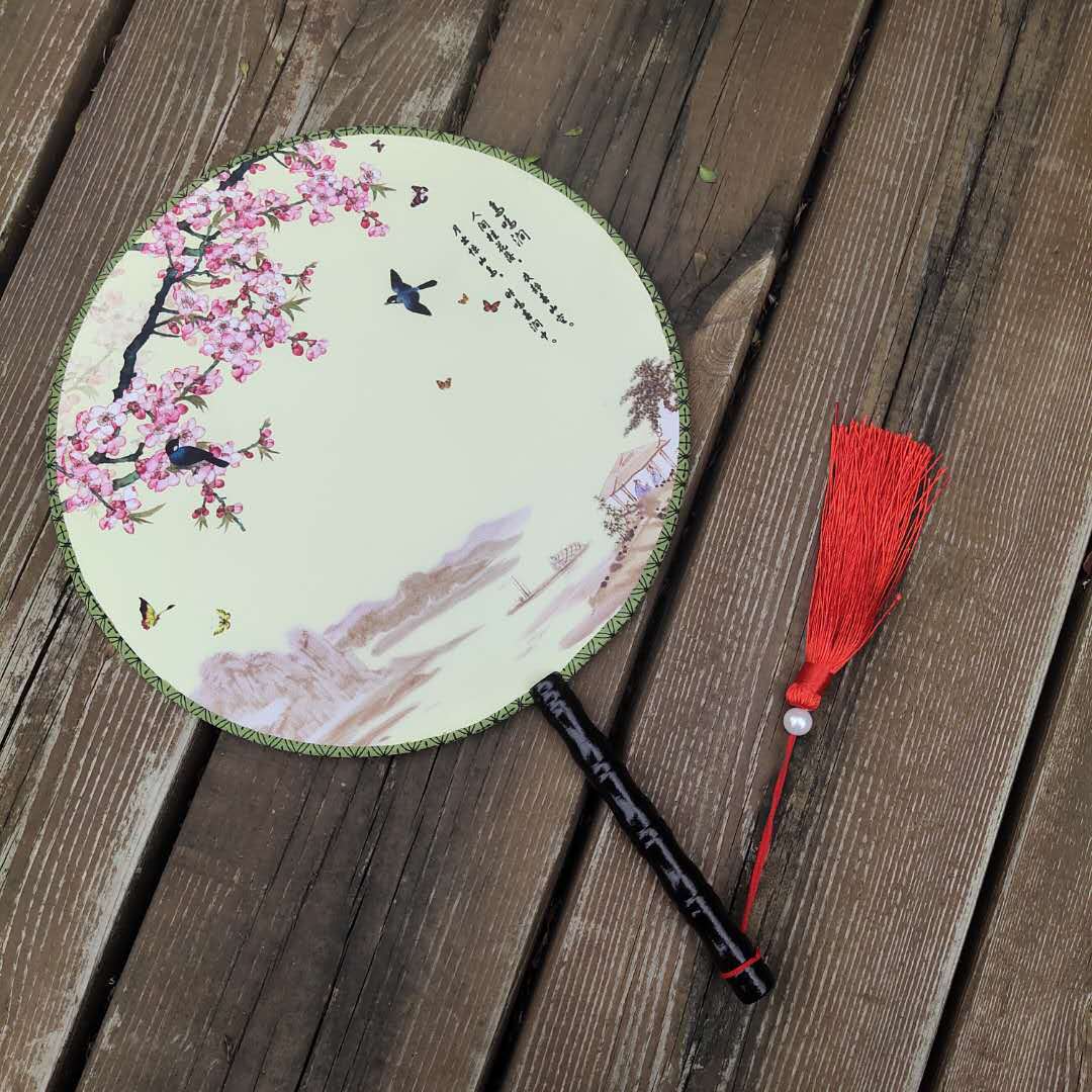 中国风双面团扇古风汉服拍照道具宫廷扇广场舞舞蹈圆扇子古典女扇