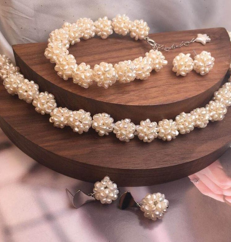 纯手工编织天然淡水珍珠球diy饰品耳坠发簪耳环项链珍珠配件环