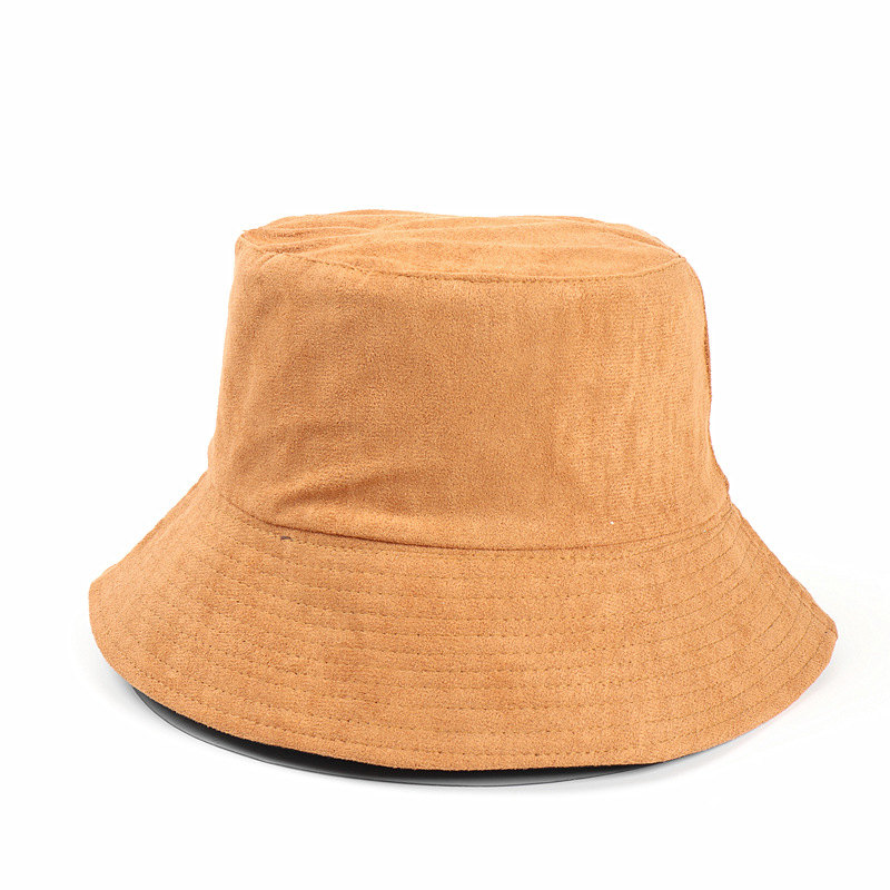 秋冬新款双面戴麂皮绒大檐平顶盆帽男女韩版百搭纯黑色渔夫帽子潮