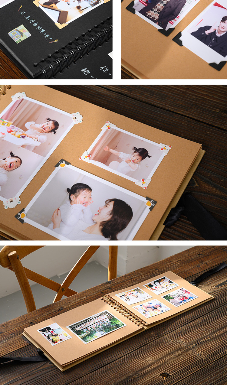 线圈空白相册本diy手工情侣纪念册黑色牛皮纸内页成长记录剪贴本