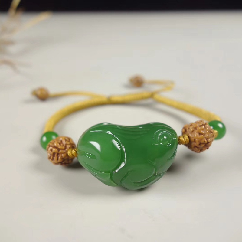 温润斋和田玉碧玉老料精雕青蛙手链呱呱来财男女款手饰送证书