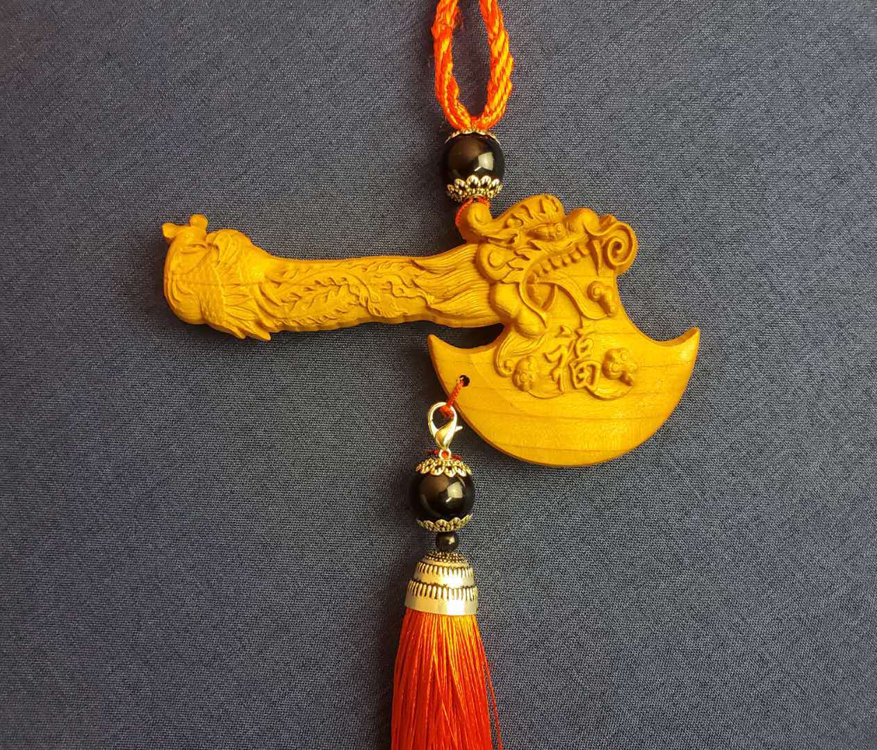 桃木斧子批发桃木龙凤斧子挂件结婚坐福乔迁搬家桃木斧头