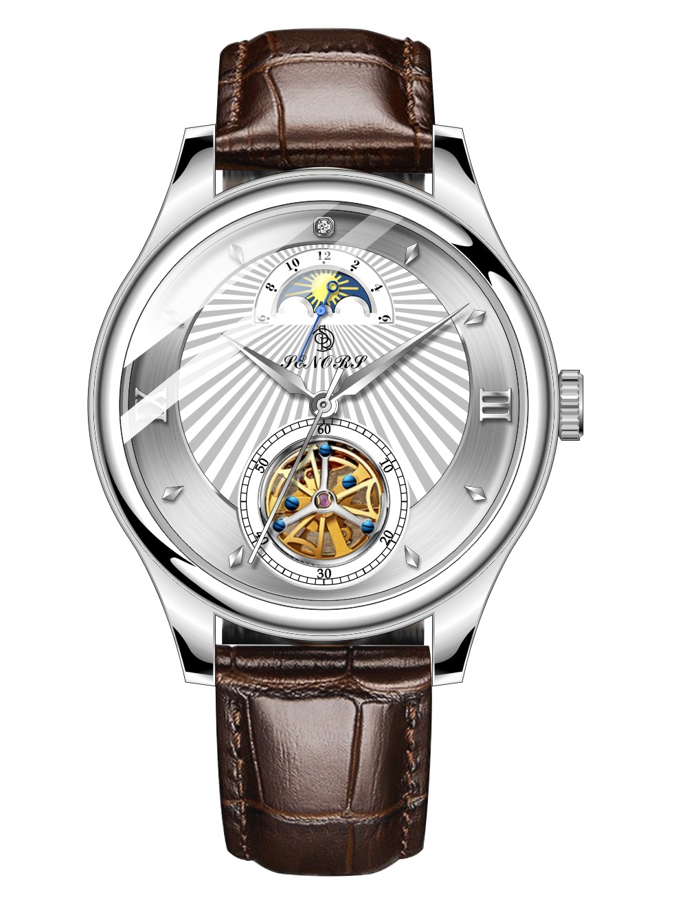 赛娜斯senors日月星辰全自动机械表陀飞轮防水皮带男士腕表sn169