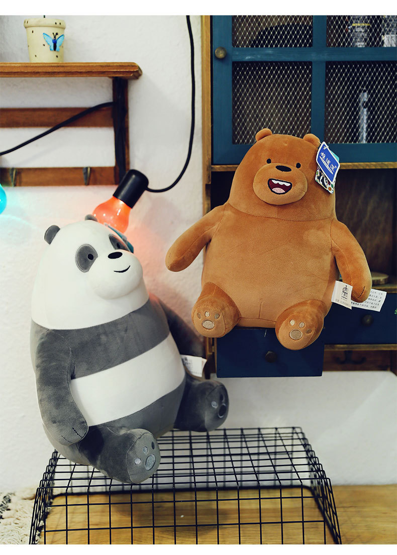 三只裸熊公仔毛绒玩具超软安抚睡觉抱枕北极熊熊猫娃娃女生日礼物
