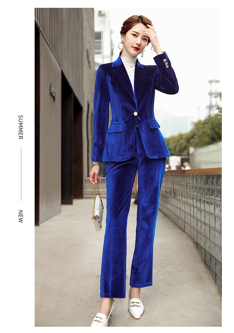 时尚西装套装女2020年秋冬装新款气质减龄两件套金丝绒洋气小西服