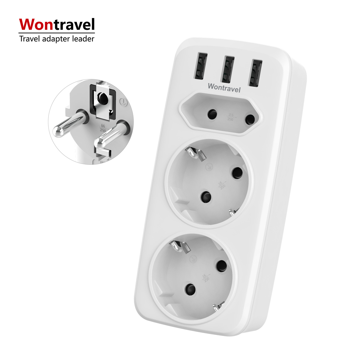 万旅新款德规插座扩展器一转三欧规3usb多功能转换插座