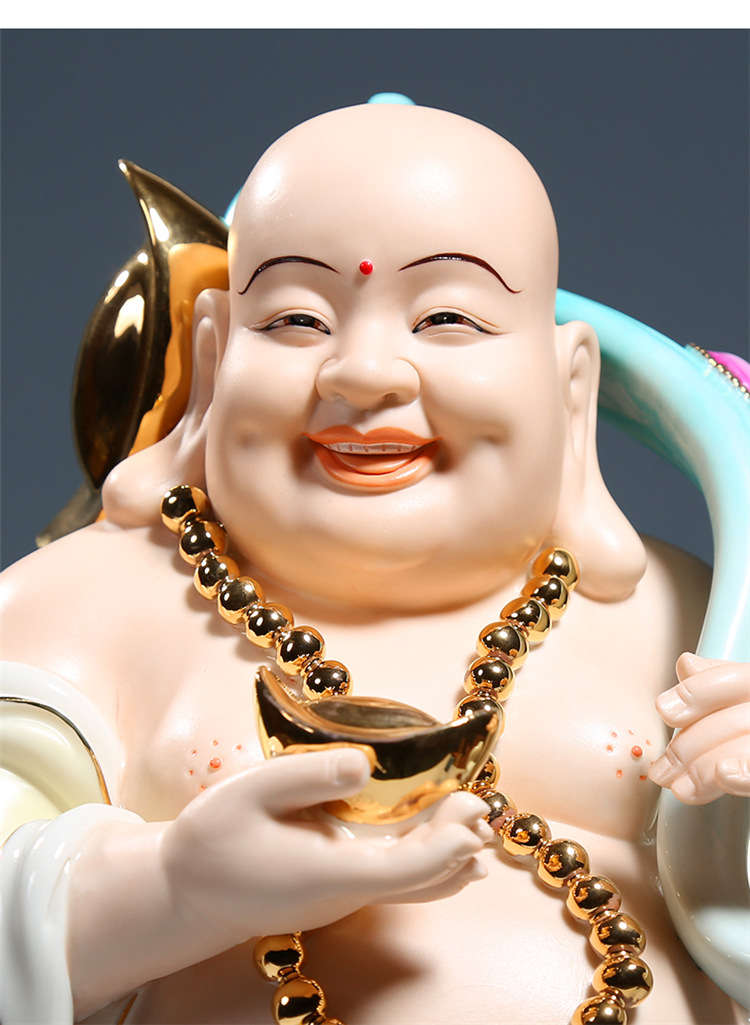 【上美】德化陶瓷16寸如意归来弥勒佛像笑佛工艺品摆件精工彩绘