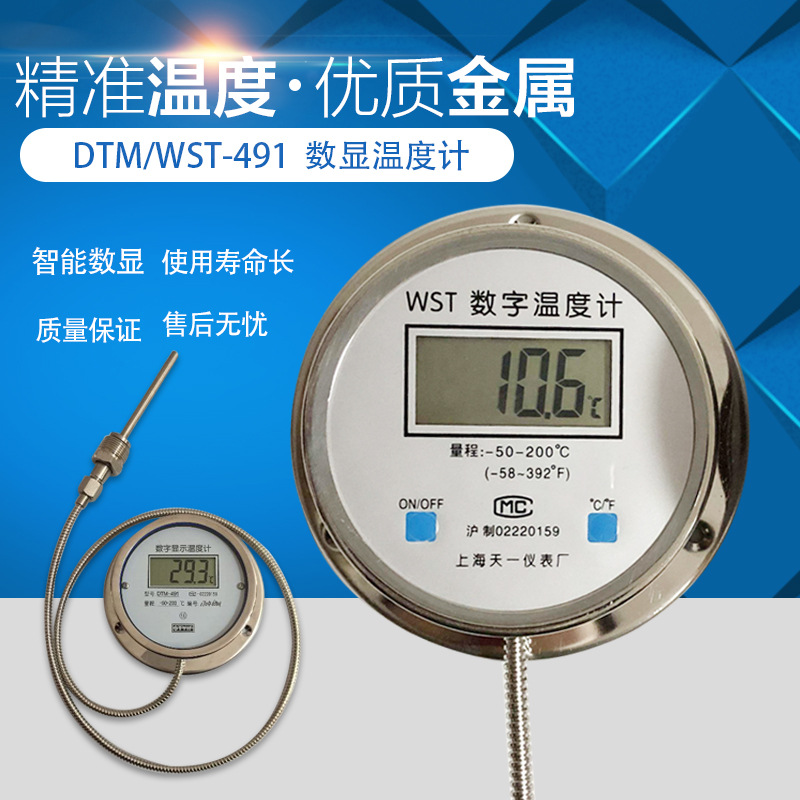 工业数显-高精度数字防水带温度计/wst491探头dtm水温表电子