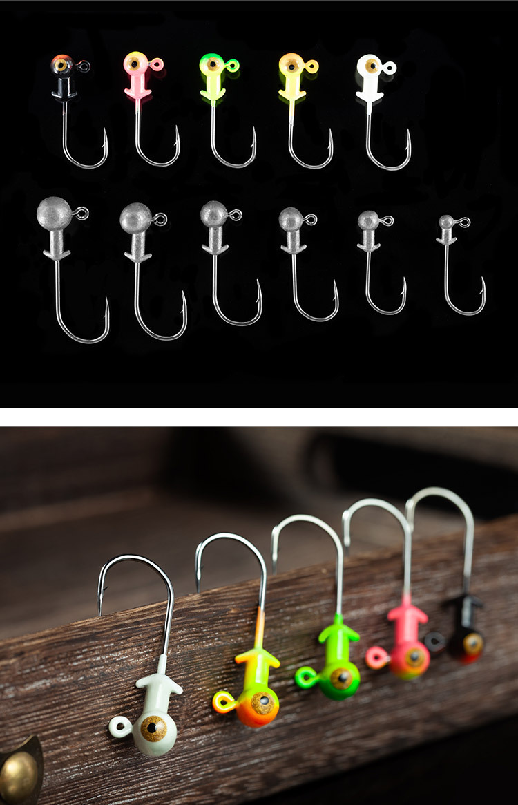 厂家批发血槽袋装铅头钩锋利本色带色铅头钩 路亚饵 橄榄球铅头钩