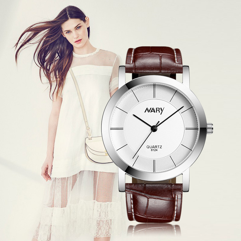 nary/耐瑞 时尚简约情侣手表男女皮带防水石英表厂家直销批发6124