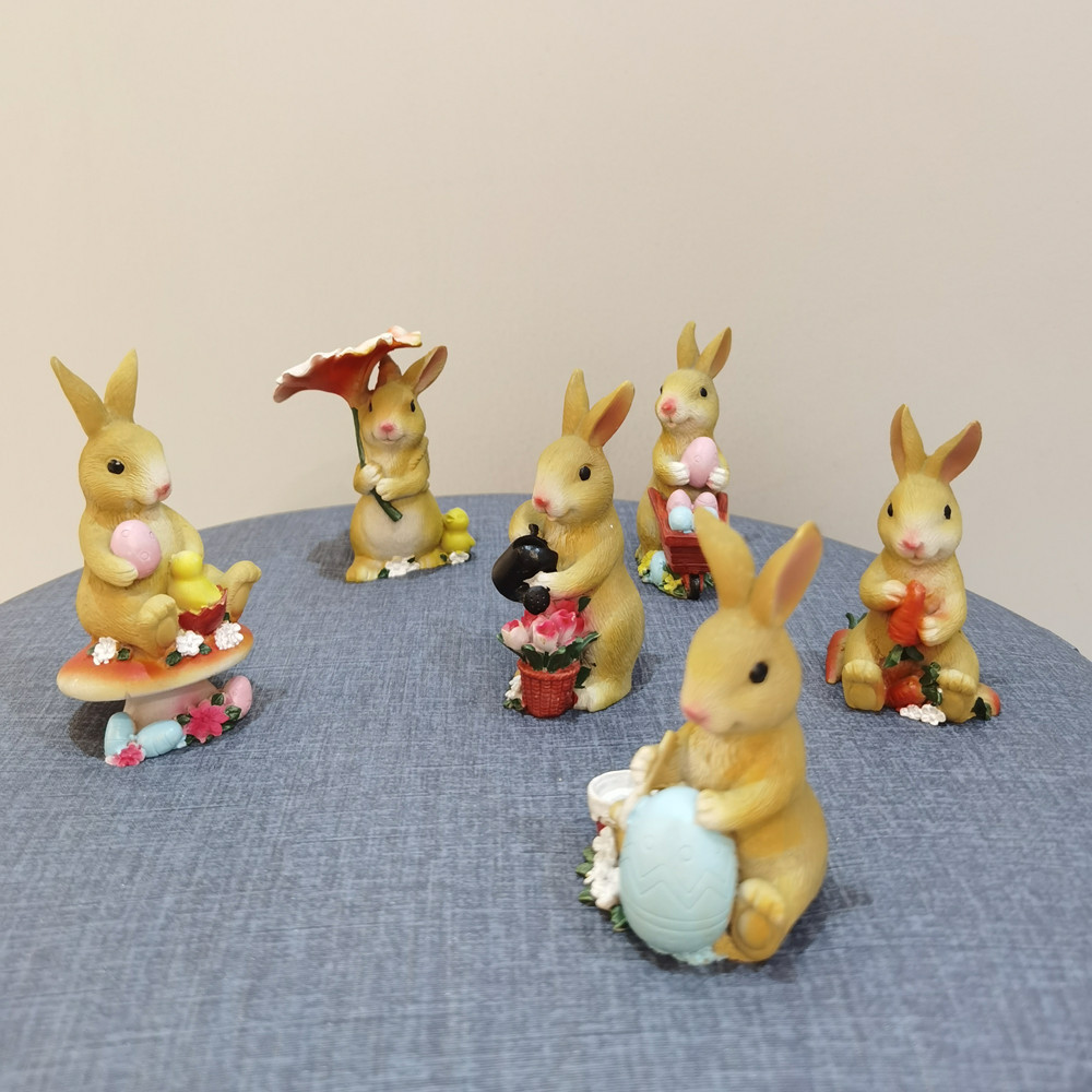 六只装可爱卡通彩绘小兔子摆件花园桌面仿真动物装饰摆件创意家居