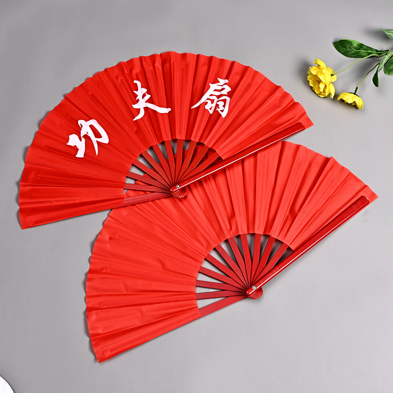 喜庆红色塑料功夫扇儿童舞台武术表演扇子健身太极扇锻炼舞蹈扇子