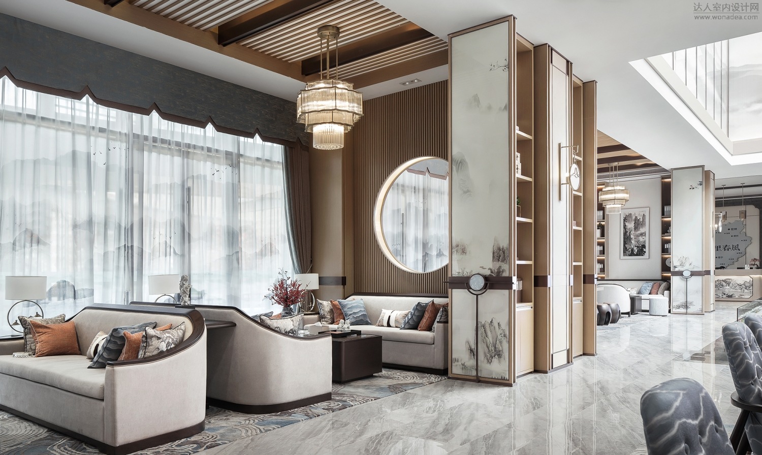 现代中式沙发卡座古典售楼处接待洽谈会所酒店休息区签约谈单沙发