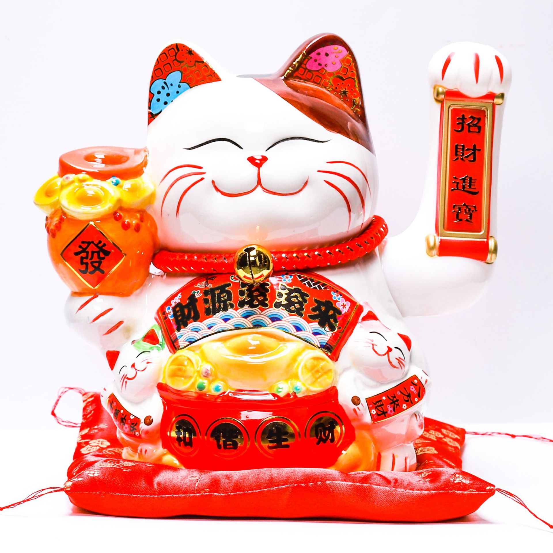 10寸招手电池招财猫 家居摆件 保险柜台银行商超开业送礼礼品logo