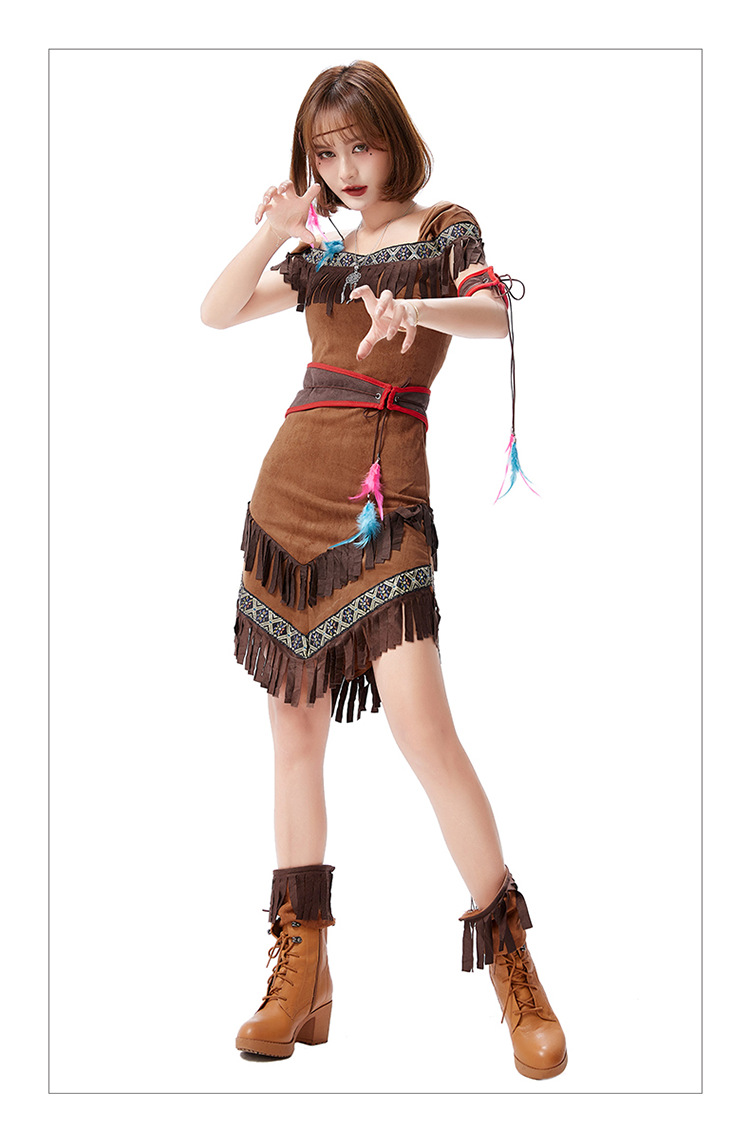 万圣节狂欢派对 印第安人短流苏服饰 亚马逊丛林女战士弓箭手套装