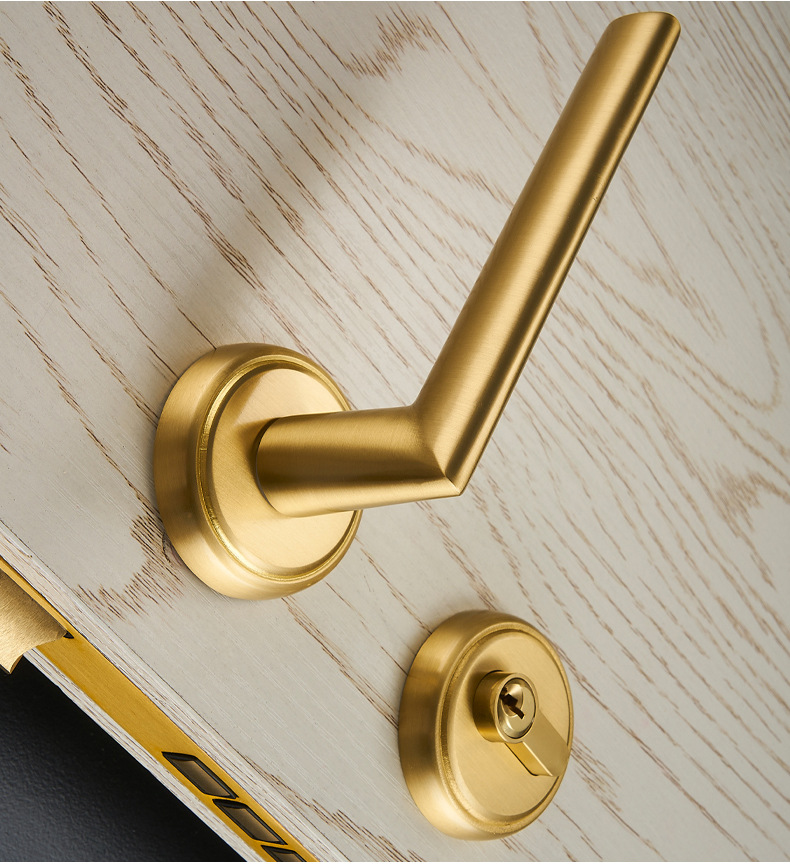 全铜门锁家用通用型卧室别墅式静音纯铜门锁现代新中式分体锁