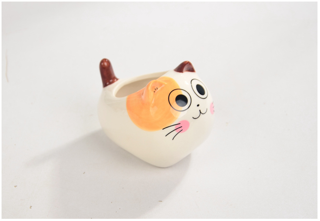 zakka卡通多肉陶瓷小花盆 桌面盆栽创意可爱猫动物盆装饰批发