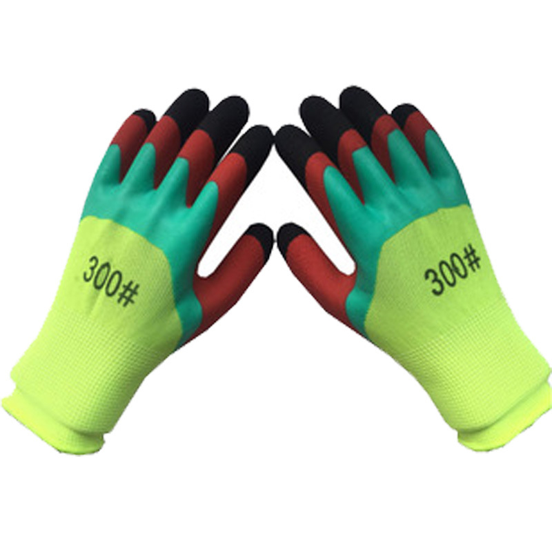 Logo Factory Wholesale Four-Color Wear-Resistant Protective Gloves Protective Gloves Three-Layer Dipping Wear-Resistant Non-Slip