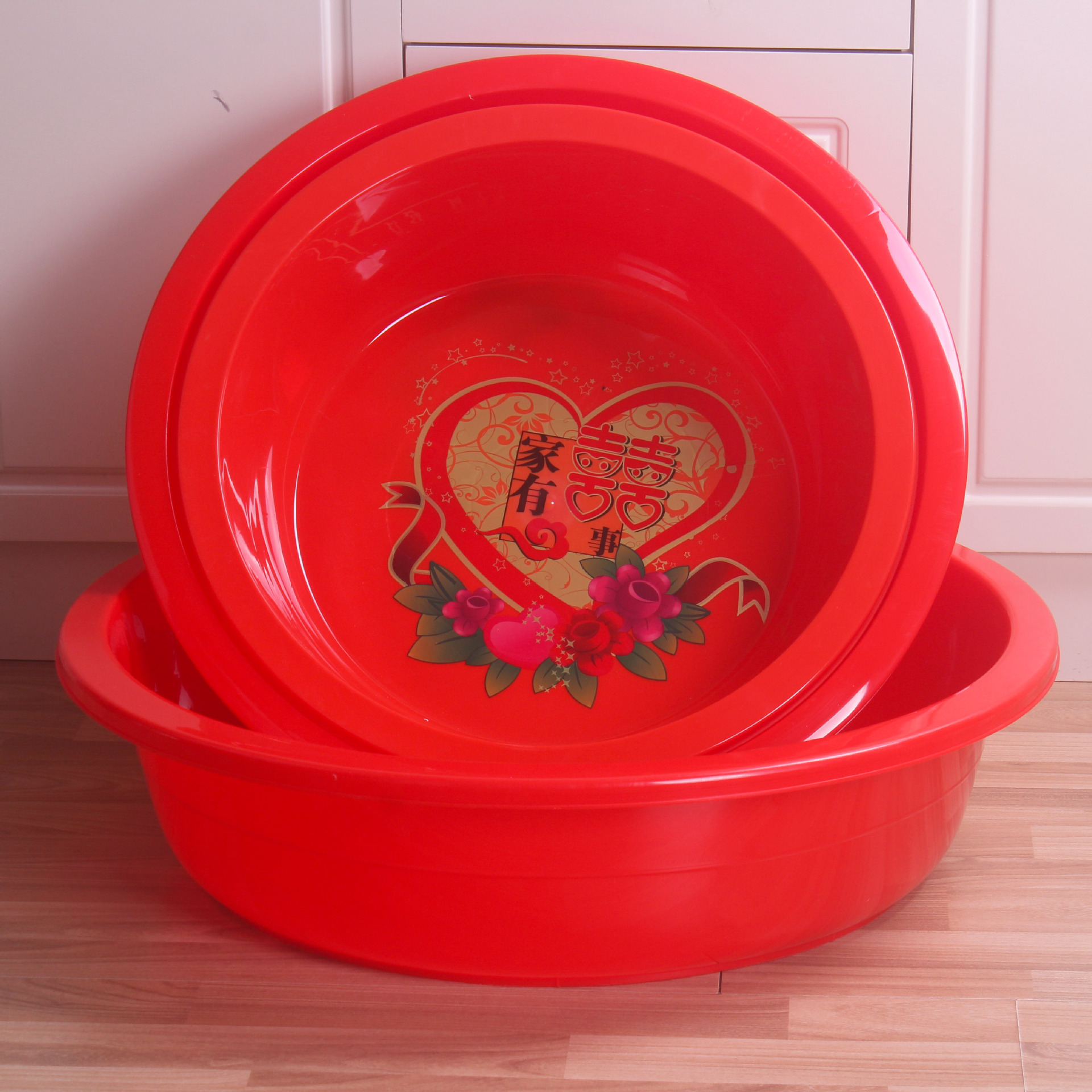 厂家批发 婚庆喜盆 超大号洗衣盆 塑料脸盆 大红盆