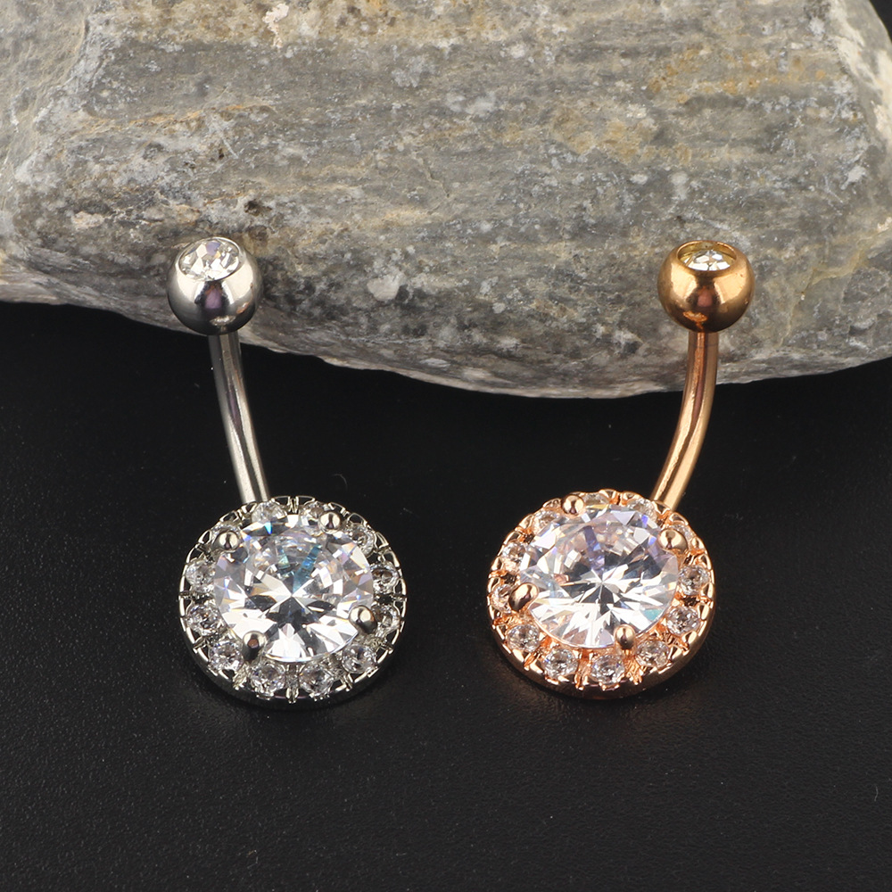 热销新款欧美肚脐穿刺脐饰饰品 水滴圆形吊坠镶钻女肚脐钉 肚脐环