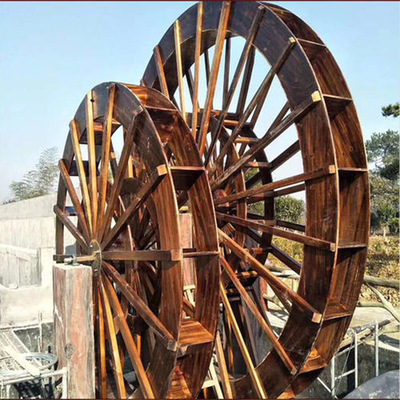 防腐木水车大型景观脚踏水车木质转轮摆件风水轮流水户外龙骨