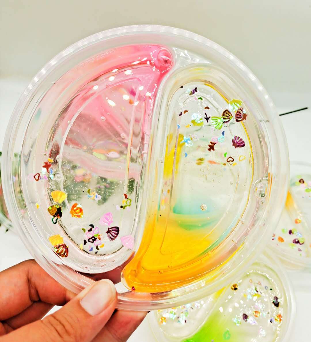 批发起泡胶水晶泥梦幻双拼圆形太极双色史莱姆批发一元两元摆地摊