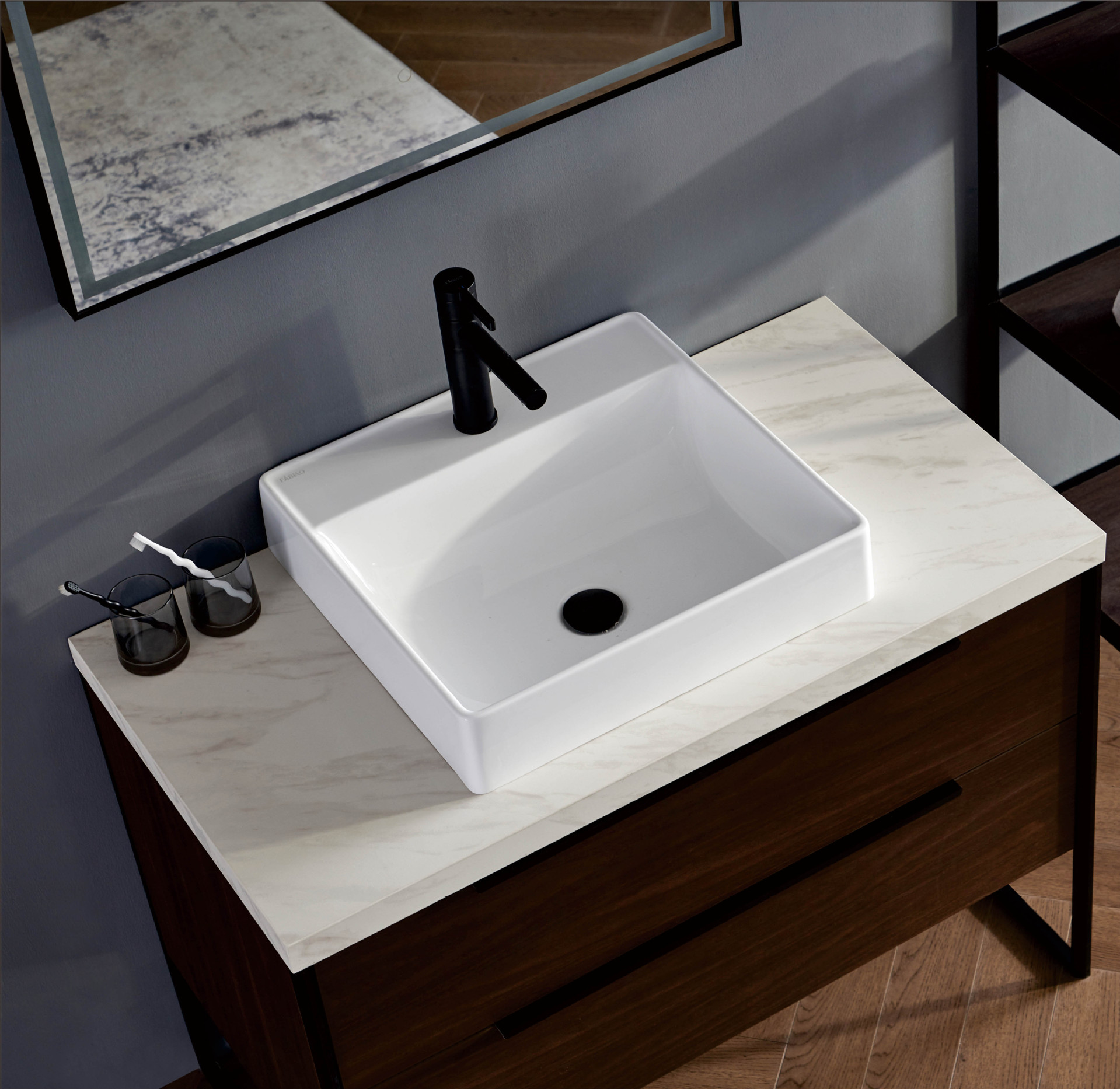 法标多层实木免漆浴室柜组合小户型简约岩板洗漱台卫生间洗手台盆