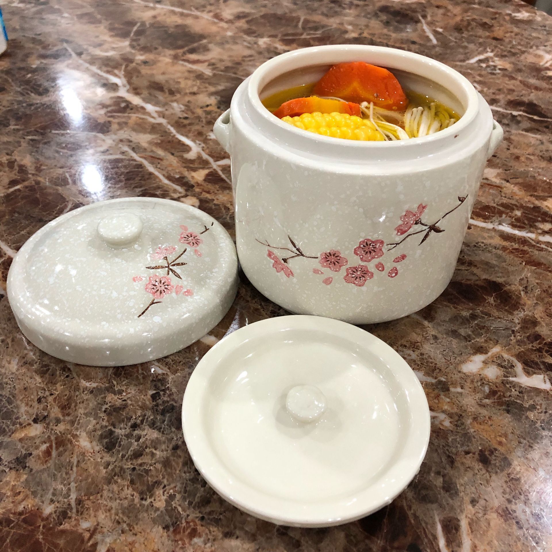 家用雪花釉陶瓷炖盅蒸蛋碗双耳炖罐双盖甜品炖汤盅日韩隔水炖盅