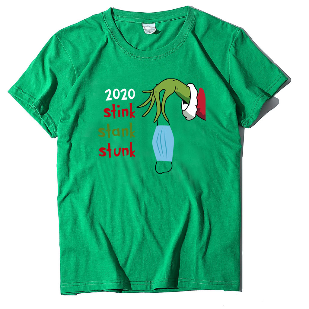 2020 wish 跨境专供圣诞节stink stank stunk字母印花t恤宽松短袖