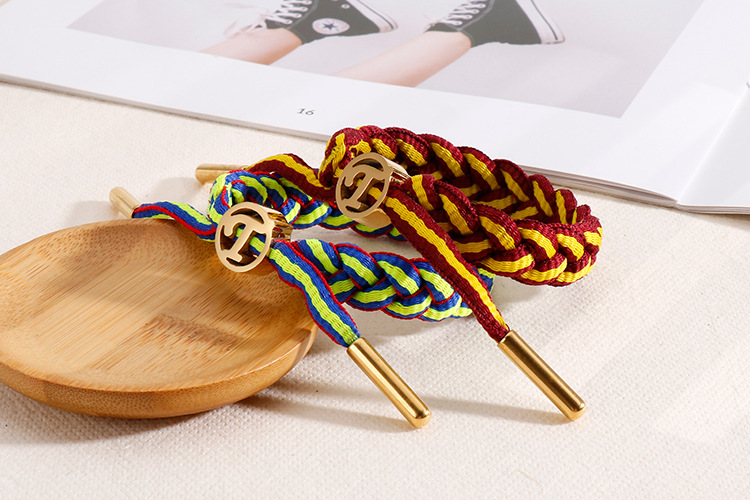 卡轮新款蓝球鞋带手链时尚手工编织字母手环 不锈钢学生情侣饰品