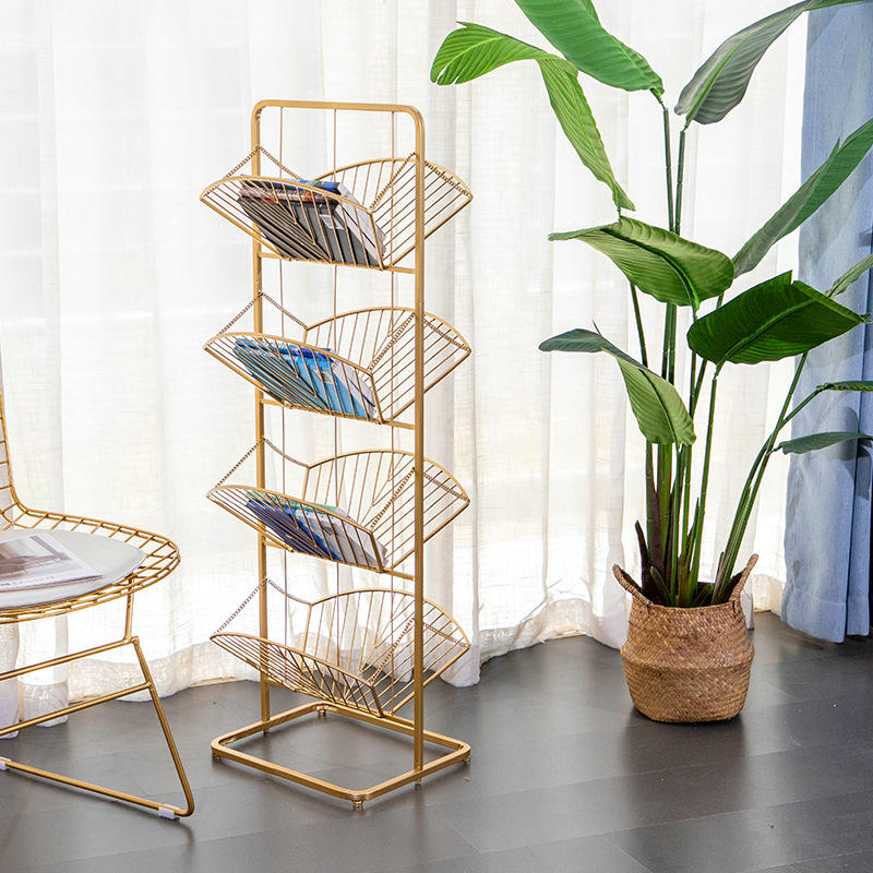 ins北欧铁艺折叠书架 客厅书房简易收纳架 办公室报纸杂志收纳架