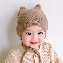 20婴儿童帽套头帽宝宝棉线帽子男女双耳打结毛线帽 宝宝帽子whd75
