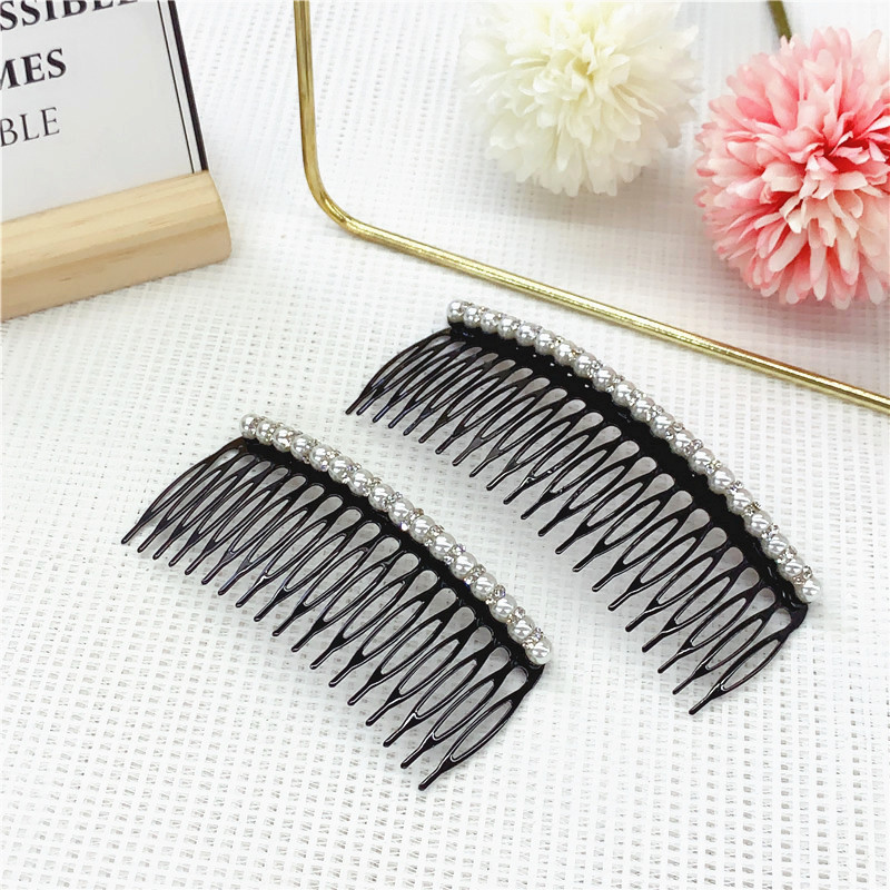 新款女生甜美时尚铁齿珍珠镶水钻大小号发梳插梳实用刘海发梳