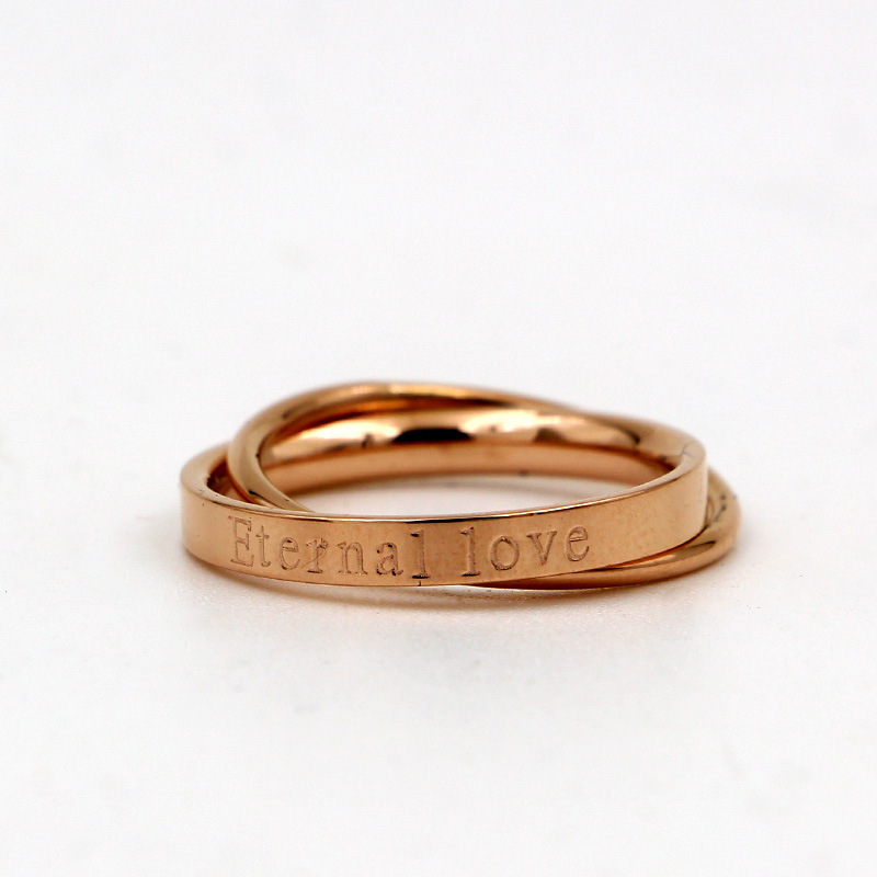 j4-212韩版eternal love英文双环戒指 潮女时尚钛钢玫金指环饰品