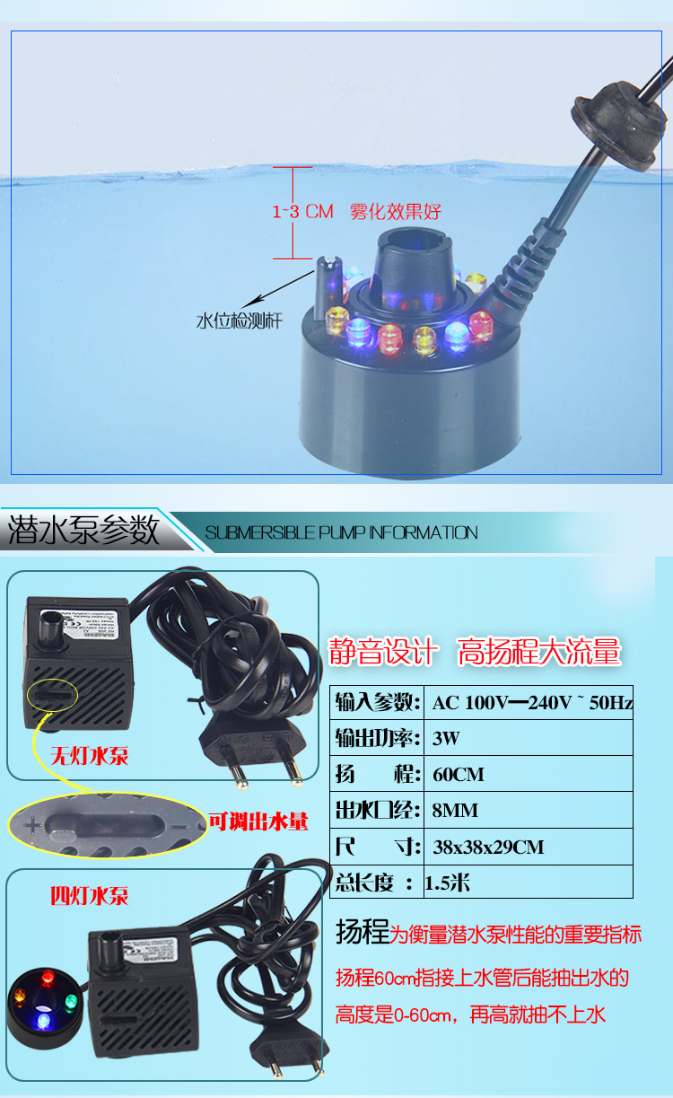 雾化加湿水景造雾器小型烟雾水雾假山盆景喷雾起雾器雾化鱼缸造雾