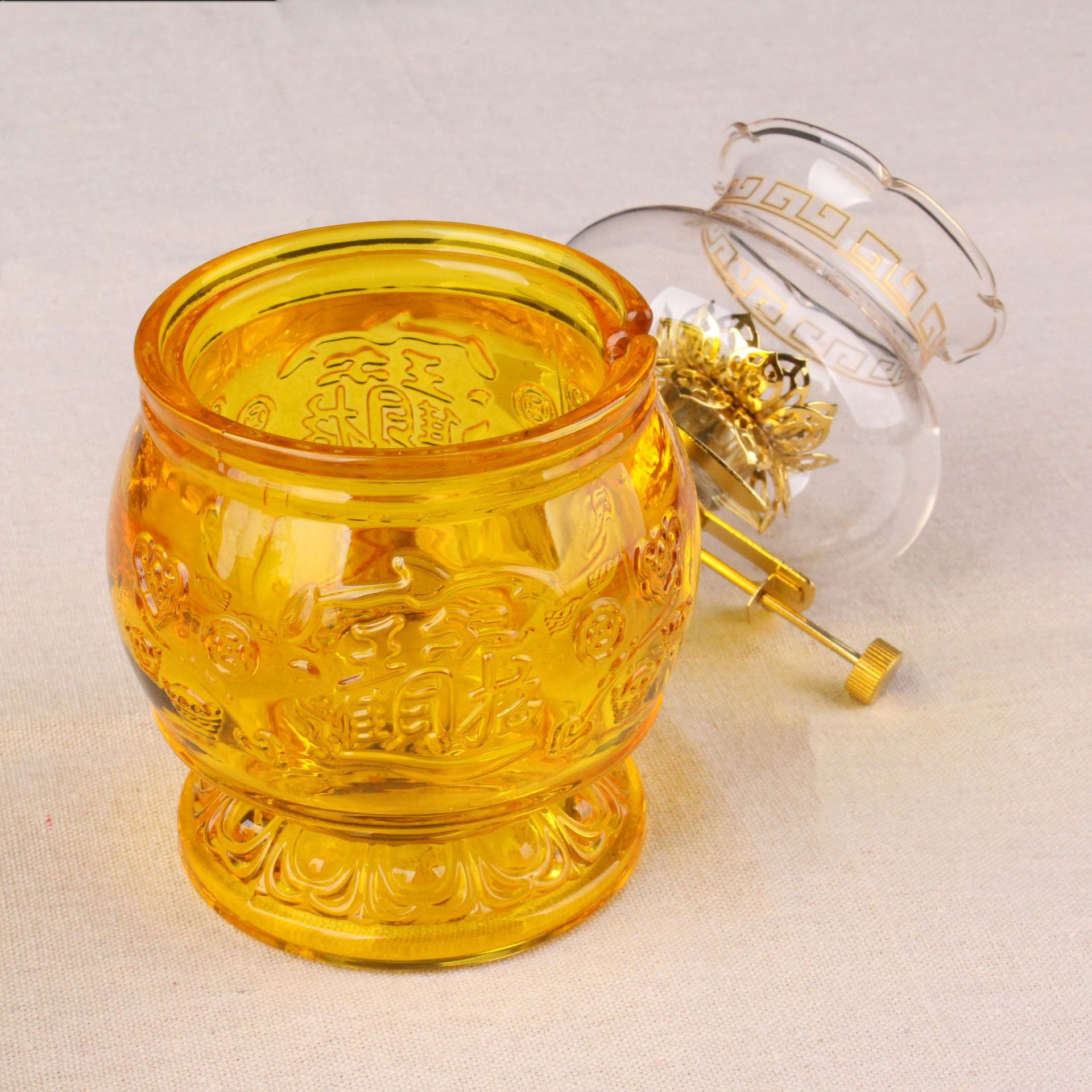 厂家直销荷花招财供佛酥油灯 佛具用品佛堂防风可调光油灯长明灯