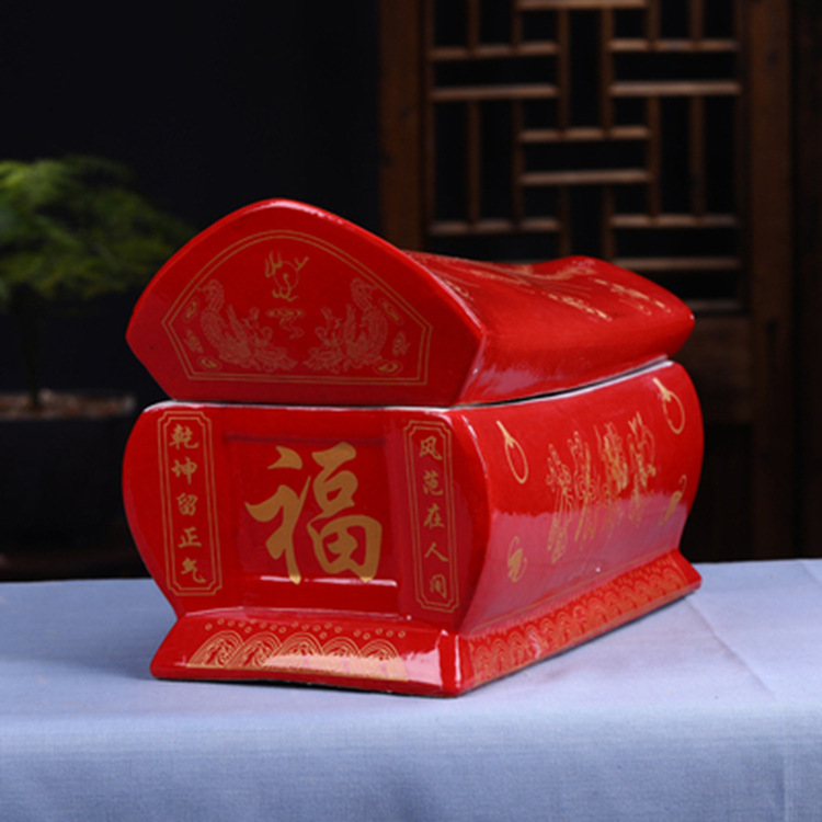 景德镇陶瓷器骨灰盒捡骨坛罐寿棺材殡葬用具迁坟用品青花瓷男女